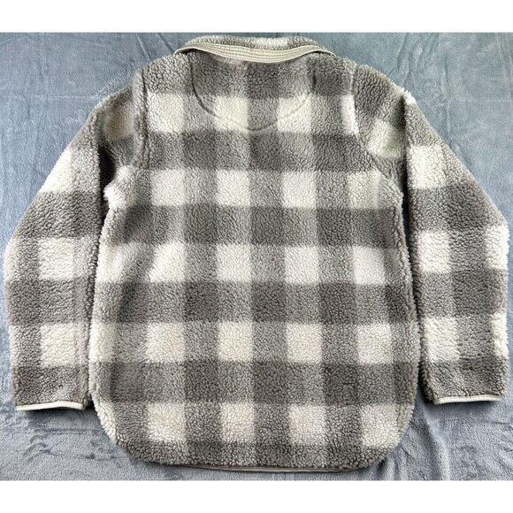 ABERCROMBIE Fleece Pullover Jacket Women’s S Grey Buffalo Plaid Kangaroo Pocket - Picture 11 of 12